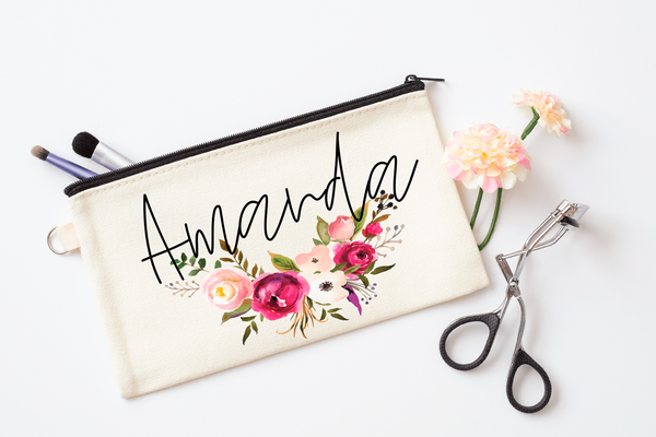 Red + Pink Floral Makeup Bag